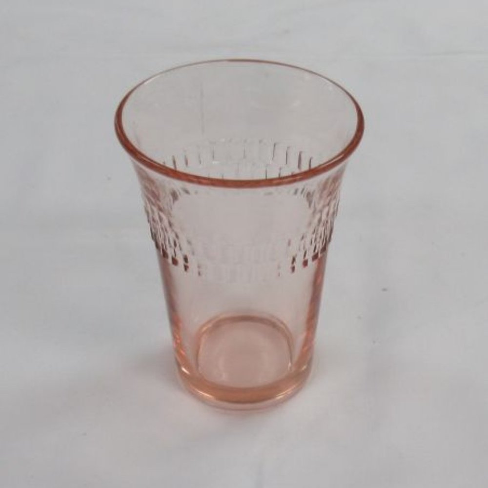 Hocking Depression Glass Pink Roulette Many Windows 3 1/2 In 5 Ounce Juice Glass